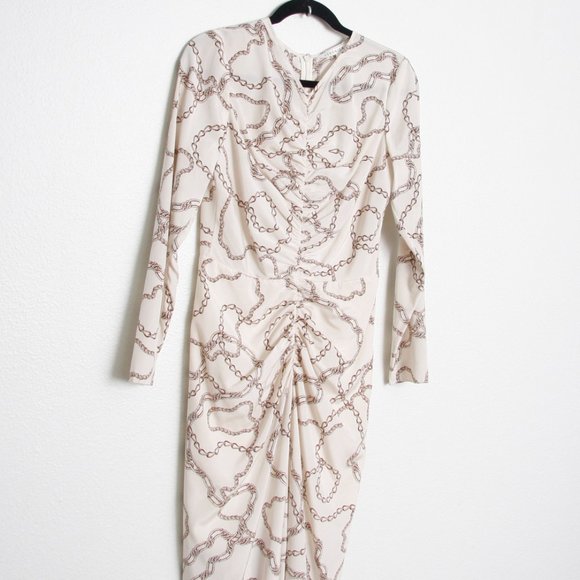 Veronica Beard Kersey Dress Chain Print Silk Ecru Brown 4 - Picture 3 of 8